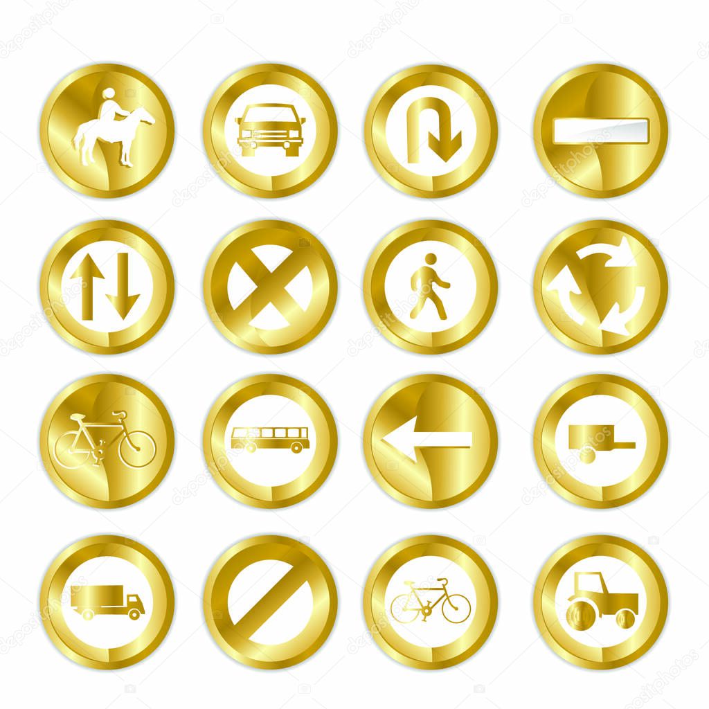 Gold traffic sign icons