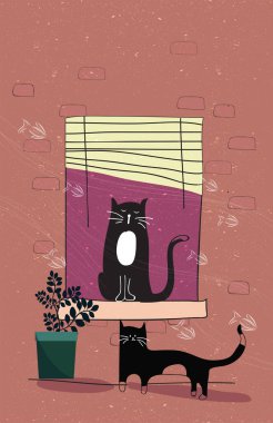 Şirin kedi çizimi karikatürlü pencere çerçeve simgesi