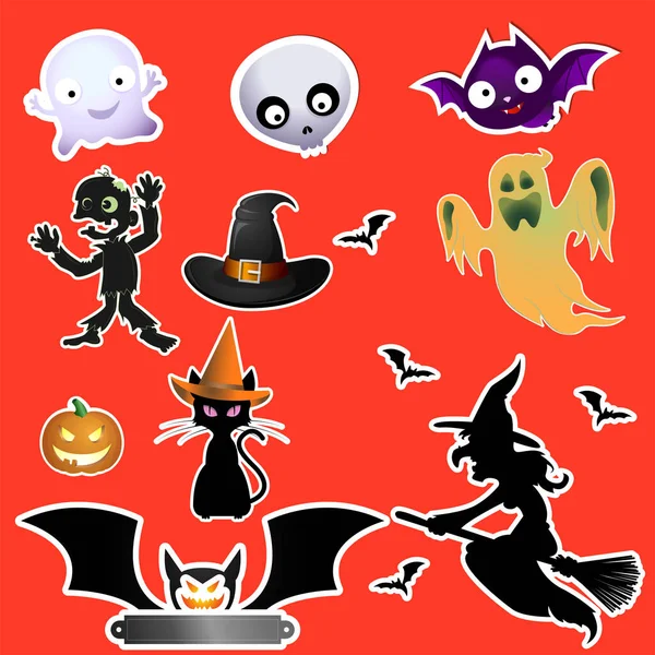 Schattig Halloween Tekens Sticker Pack — Stockvector