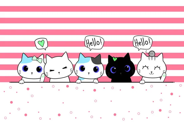 Banner Fundo Bonito Gatos Dizer Olá — Vetor de Stock