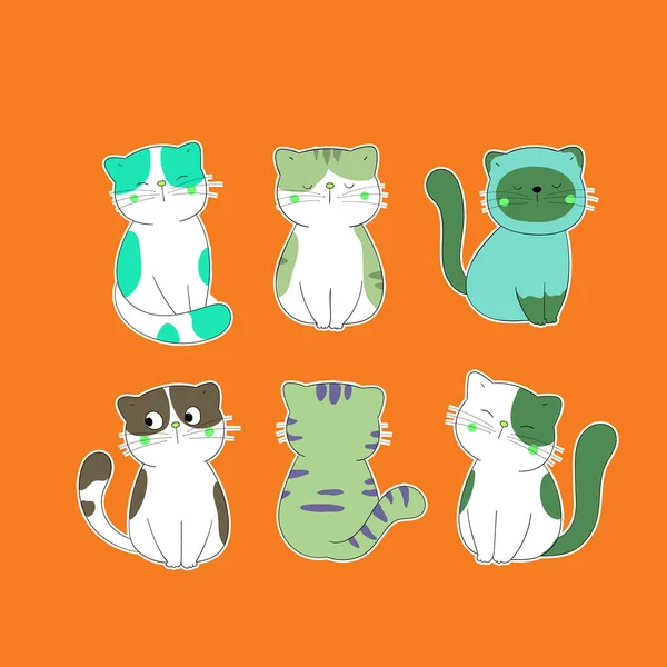 Conjunto Lindo Gato Dibujos Animados Varias Poses — Vector de stock