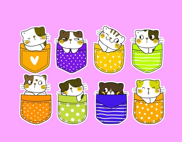 Γάτες Τσέπης Γατάκι Στις Τσέπες Χαρούμενο Καρτούν Χαριτωμένο Γάτα — Διανυσματικό Αρχείο