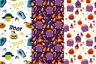 3 farklı cadılar bayramı vektörü pürüzsüz desen