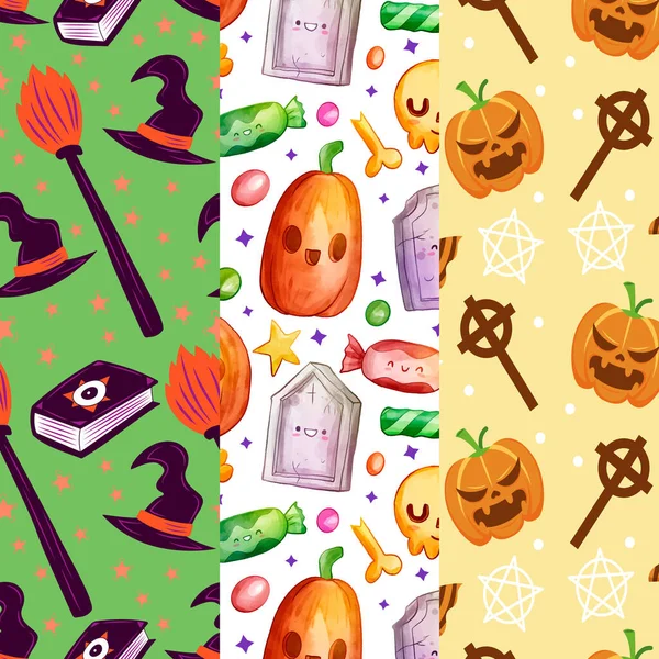 Süßigkeiten Halloween Flaches Design Nahtlose Muster — Stockvektor