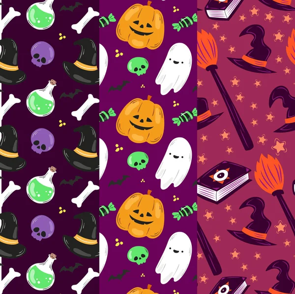 Handgezeichnete Sammlung Von Halloween Mustern — Stockvektor