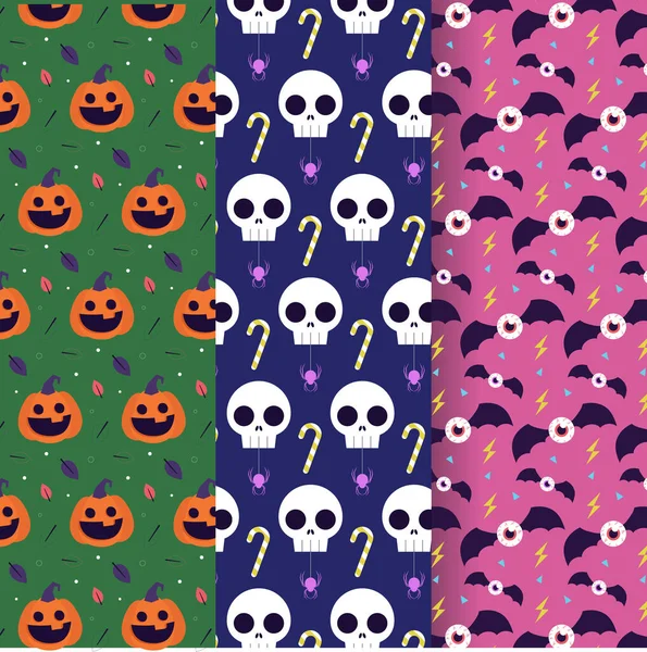 Reihe Nahtloser Halloween Muster — Stockvektor