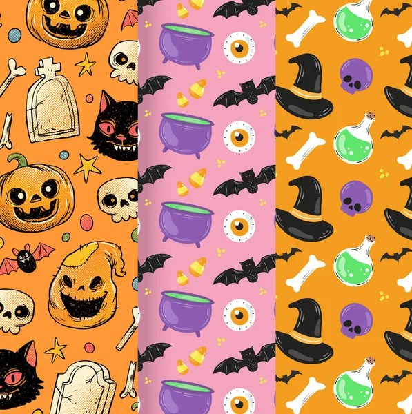 Three Different Patterns Halloween — Stock Vector