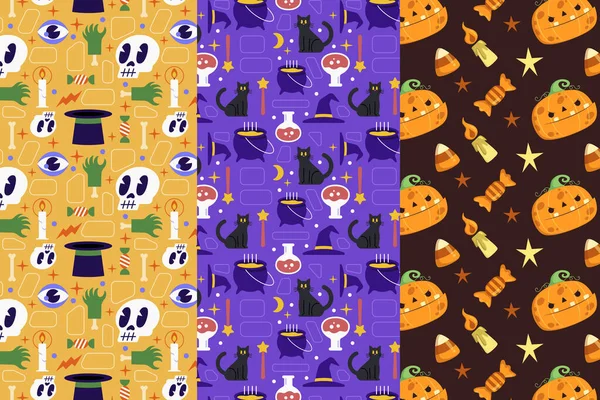 Three Halloween Seamless Patterns — Stock Vector