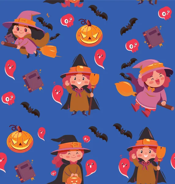 Милый Хэллоуин Тыква Ведьма Бесшовный Шаблон — стоковый вектор