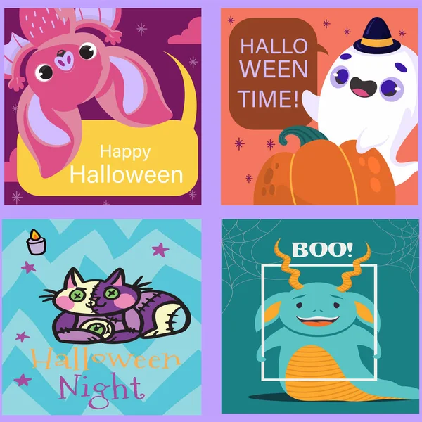 Happy Halloween Card Set Mit Karten — Stockvektor
