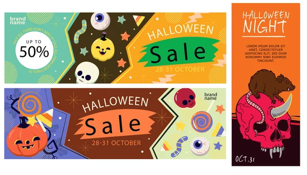 Halloween Venda Banner Fundo Conceito Convite Festa — Vetor de Stock