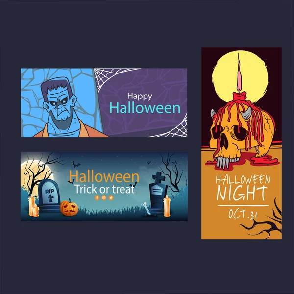 Conjunto Tres Pancartas Halloween Vertical Horizontal — Archivo Imágenes Vectoriales