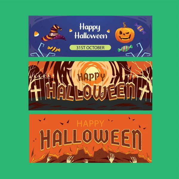 Set Van Drie Halloween Twitter Header — Stockvector