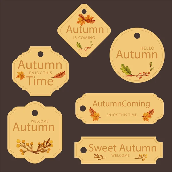 Set Von Sechs Kreativen Herbst Etiketten — Stockvektor