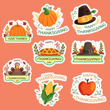 Şükran Günü çıkartmalarınız kutlu olsun, çizgi film hindisi. 