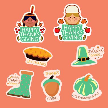 Şükran Günü için şirin renkli çıkartmalar.