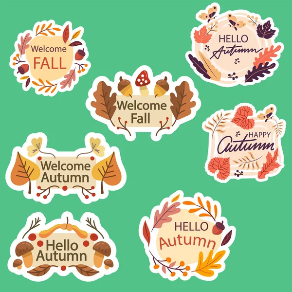 Hello Autumn Sticker Set — стоковый вектор