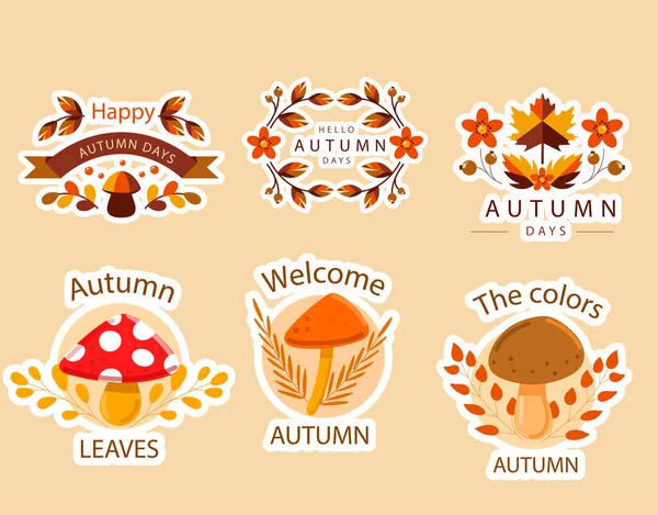 Prachtige Doodle Herfst Paddestoel Stickers — Stockvector
