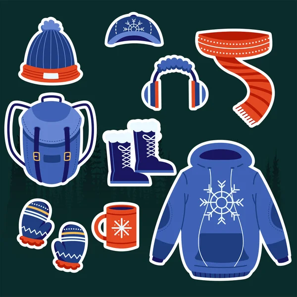 Cartoon Winter Warm Clothes Signs Icon Set — Stock Vector