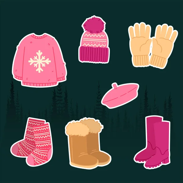 Cute Cartoon Doodles Female Winter Wear Sweaters — Stock Vector