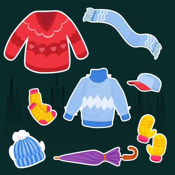 Hand Drawn Colorful Winter Clothes — Stock Vector