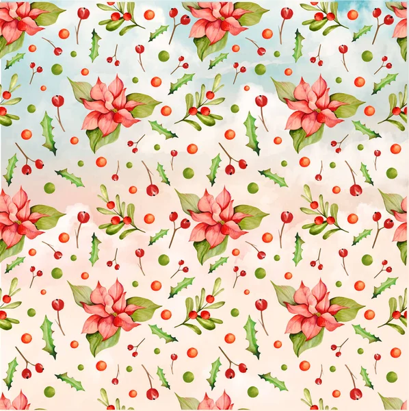 Cheerful Floral Seamless Pattern Christmas Themed Design — Stock Vector