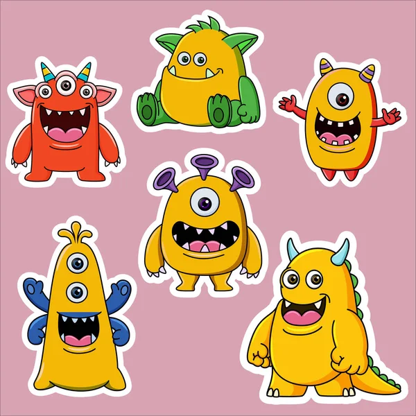 Divertido Conjunto Monstruos Dibujos Animados — Vector de stock