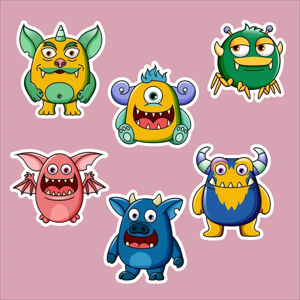 Sticker Silly Cute Monsters Set — Stock Vector