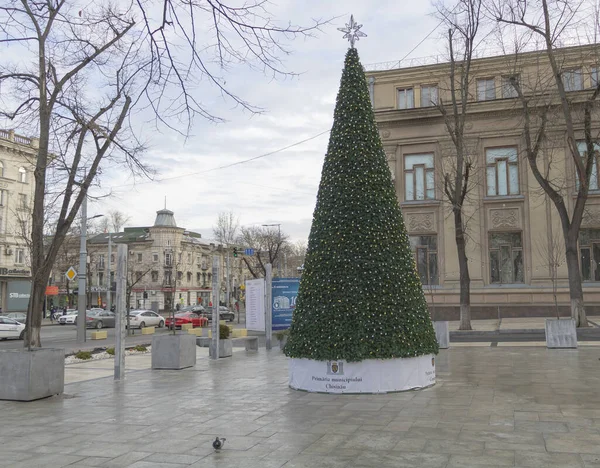 Κισινάου, Μολδαβία - 25 Δεκεμβρίου 2021 Χριστουγεννιάτικο δέντρο στο κέντρο της πρωτεύουσας — Φωτογραφία Αρχείου