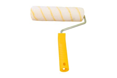 Beyaz arka planda sarı saplı bir silindir..