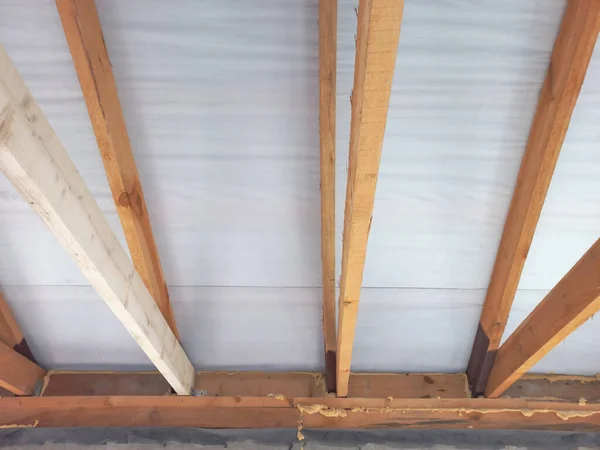New Roof House Shot Close Wooden Beams Installed One Meter — Fotografia de Stock
