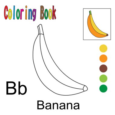 Muz çizgi filmi. Meyve temalı boyama kitabı. Vektör çizimi grafiği. Çocukların öğrenmesi ve boyaması için iyi..