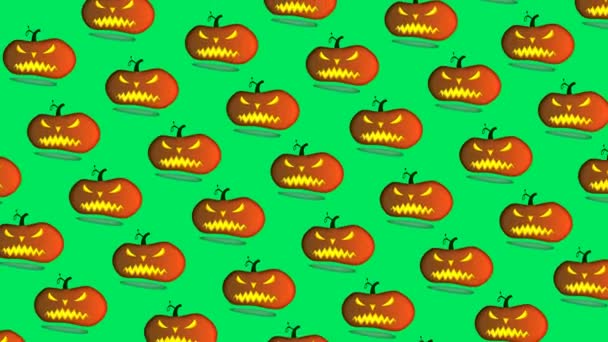 Halloween Animação Abóbora Assustadora Fundo Verde Modelo Para Feriado Movimento — Vídeo de Stock
