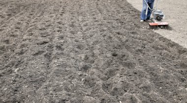 Araziyi gelecekteki ekimler için benzin ekicisiyle süpürüyorum. Tarıma elverişli arazi. Arkaplan.