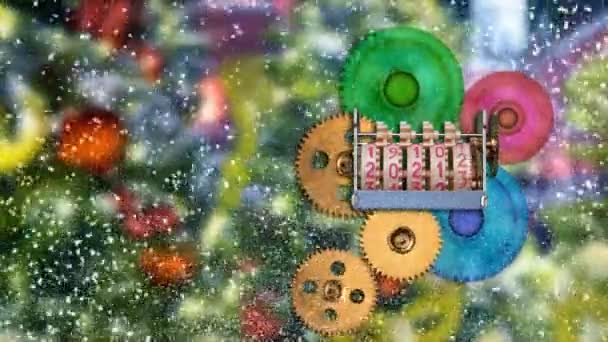 Noel Arkaplanı Mekanik Kadranlar Dönen Dişliler 2022 Yılını Gösteriyor Düşen — Stok video
