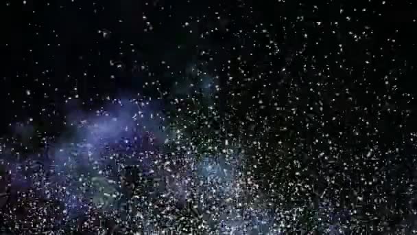 Nieve Cayendo Sobre Fondo Borroso Colorido Con Fuegos Artificiales Concepto — Vídeo de stock