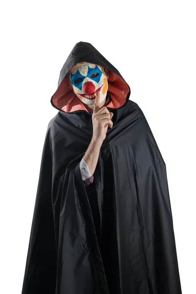 Clown Isolated White Background Halloween Costume Man Scary Mask Black — Stockfoto