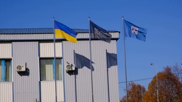 일본어 2021 Ukraine Sumy 우크라이나 국기는 산업용 깃발로 둘러싸여 우크라이나 — 비디오