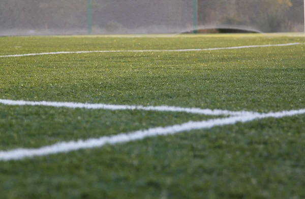 Campo Futebol Com Gramado Verde Piso Esportes Para Jogar Livre — Fotografia de Stock