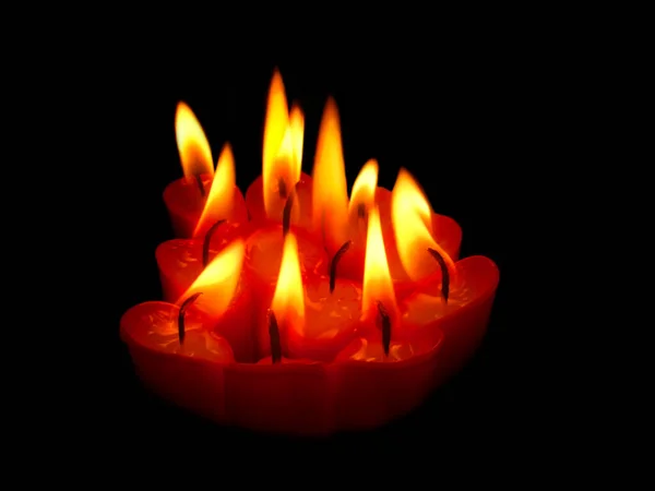 Fire Red Flames Group Candles Divination Fire Burning Black Background — Stok Foto