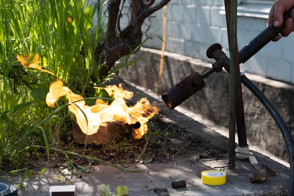 Operasyon Sırasında Gaz Ocağı Isınmak Için Ateş Akışı Şlem Için — Stok fotoğraf