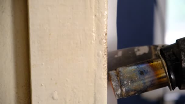 Apparatus Removing Old Paint Building Hair Dryer Progress Repair Work — стоковое видео