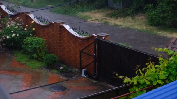 Zware Regen Hagel Een Zomerdag Uitzicht Vanuit Het Raam Het — Stockvideo