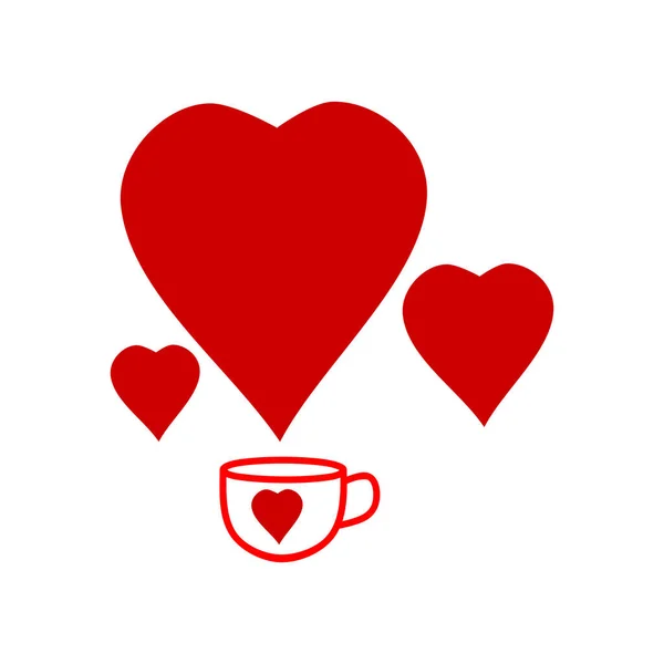 Taza Café Caliente Vapor Con Símbolo Del Corazón Icono Rojo — Archivo Imágenes Vectoriales