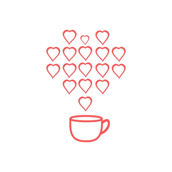 Taza Café Caliente Con Corazón Línea Vapor Icono Rojo Sobre — Archivo Imágenes Vectoriales