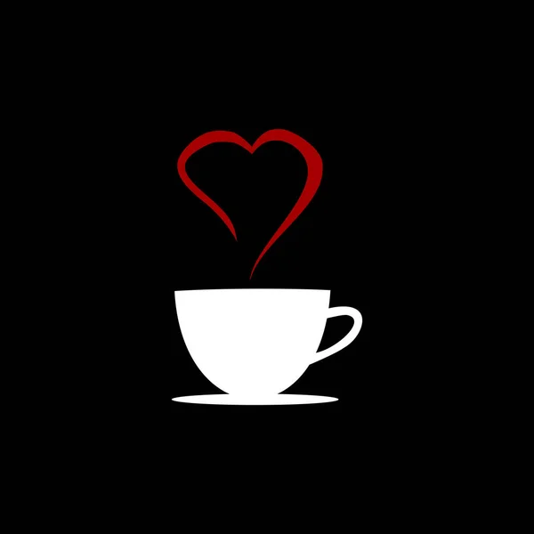 Taza Café Caliente Con Corazón Línea Vapor Icono Rojo Sobre — Vector de stock