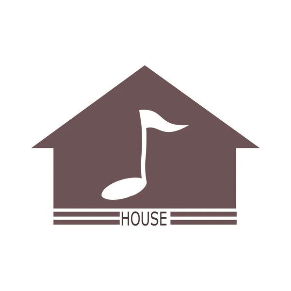 Music House Logo Icône Vectorielle Avec Des Notes Musique Sur — Image vectorielle