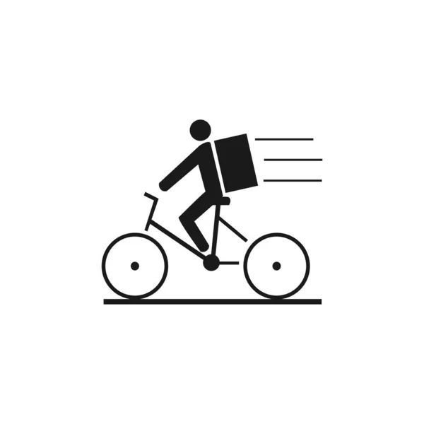 Kerékpár Szállító Ikon Vektor Futár Biciklin Dobozos Táskával Fehér Alapon — Stock Vector