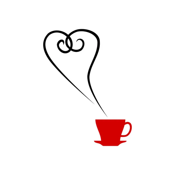 Чашка Горячий Кофе Сердцем Пара Иконка Черного Цвета Белом Фоне — стоковый вектор