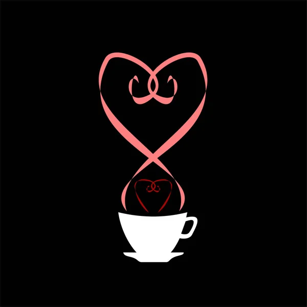 Taza Café Caliente Con Corazón Línea Vapor Icono Rosa Corazón — Vector de stock